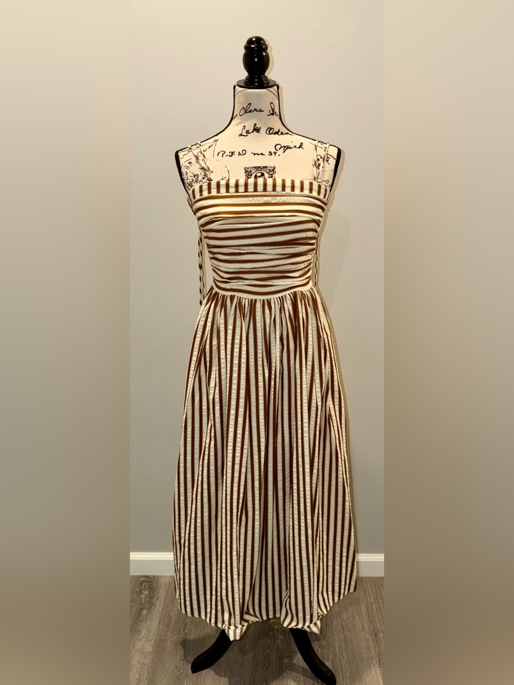 Altar’d State Brown Ivory Striped Smocked Midi Dress Size S
